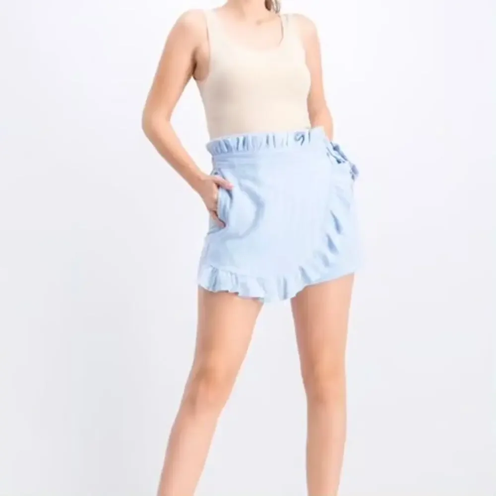 Misa Los Angeles Ania Skort Ruffle Shorts Medium Sky Blue 100% Cotton Preppy